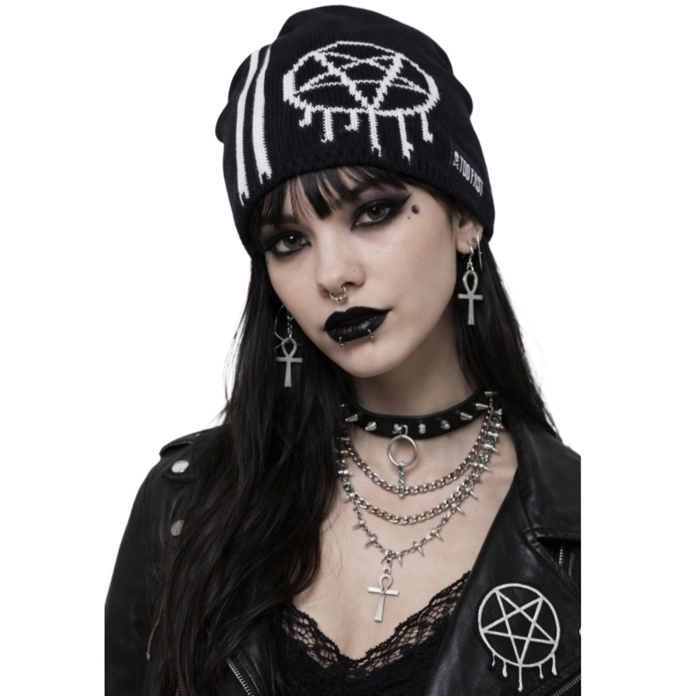 Too Fast Black and White Pentagram Beanie